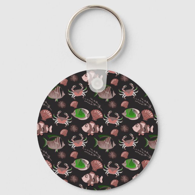 Aquatic animals pattern | ocean underwater life 12 keychain (Front)