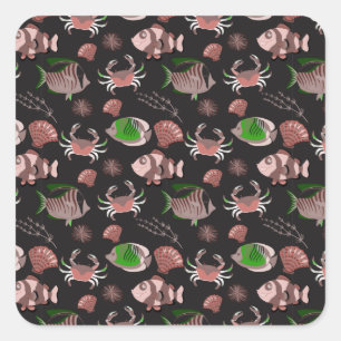 Aquatic animals pattern   ocean underwater life 12 square sticker