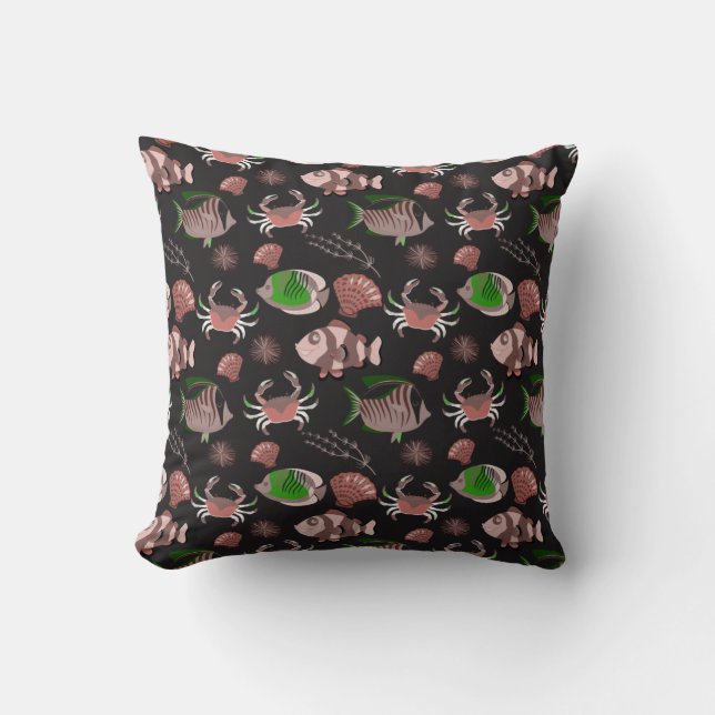 Aquatic animals pattern | ocean underwater life 12 throw pillow (Front)