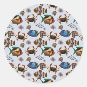 Aquatic animals pattern ocean underwater life 14 classic round sticker