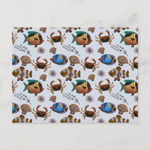 Aquatic animals pattern   ocean underwater life 14 postcard