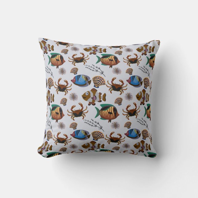 Aquatic animals pattern | ocean underwater life 14 throw pillow (Front)