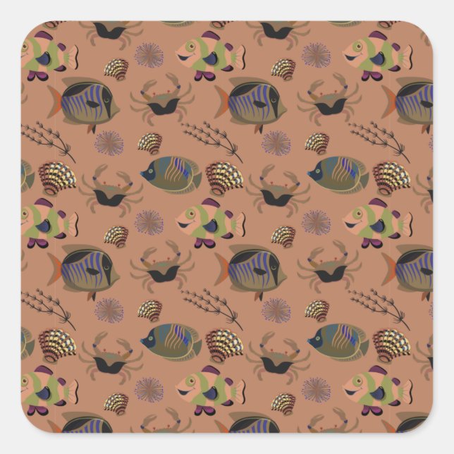 Aquatic animals pattern | ocean underwater life 15 square sticker (Front)
