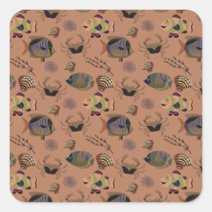 Aquatic animals pattern ocean underwater life 15 square sticker