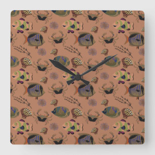 Aquatic animals pattern   ocean underwater life 15 square wall clock
