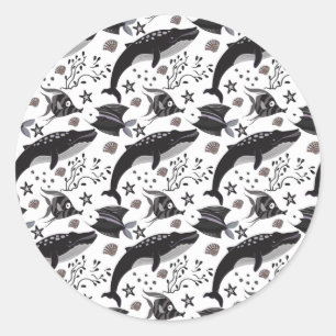Aquatic animals pattern ocean underwater life 16 classic round sticker