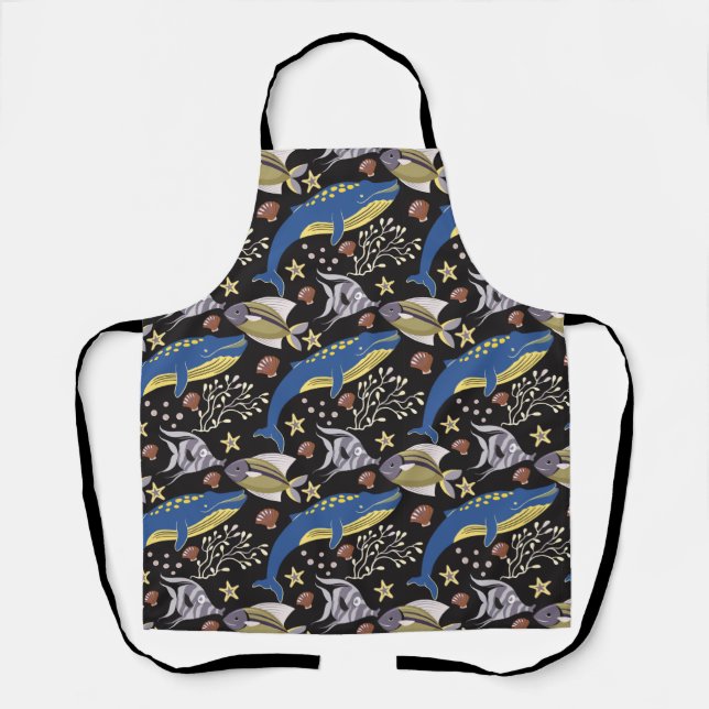 Aquatic animals pattern | ocean underwater life 17 apron (Front)