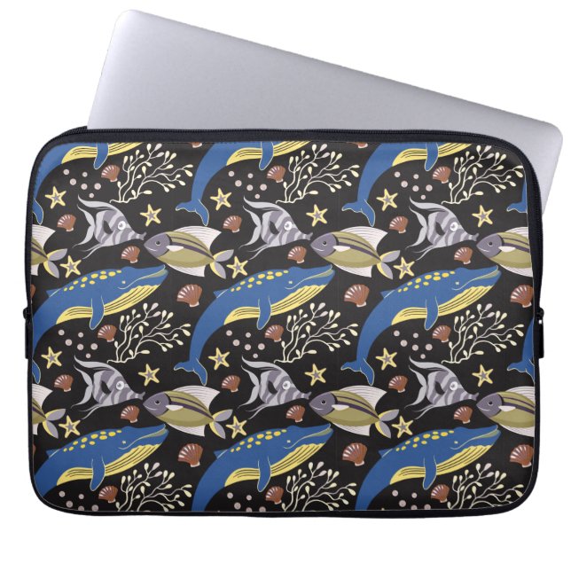 Aquatic animals pattern | ocean underwater life 17 laptop sleeve (Front)