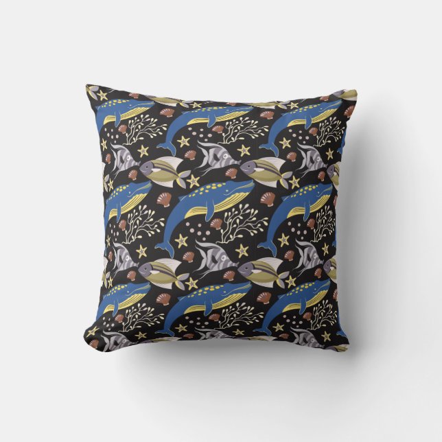 Aquatic animals pattern | ocean underwater life 17 throw pillow (Front)