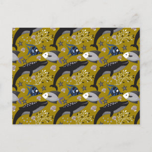 Aquatic animals pattern   ocean underwater life 18 postcard