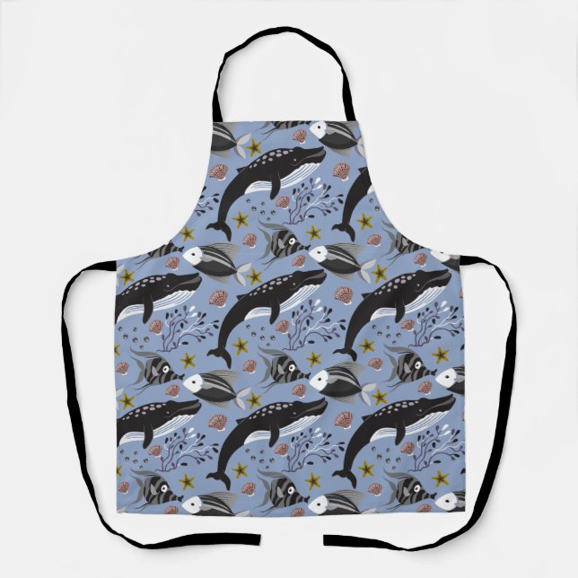 Aquatic animals pattern | ocean underwater life 19 apron (Front)