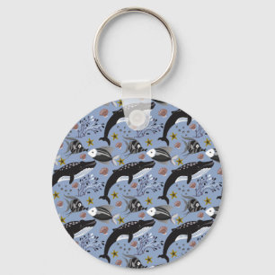 Aquatic animals pattern   ocean underwater life 19 keychain
