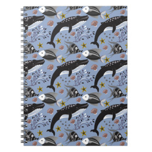 Aquatic animals pattern ocean underwater life 19 notebook