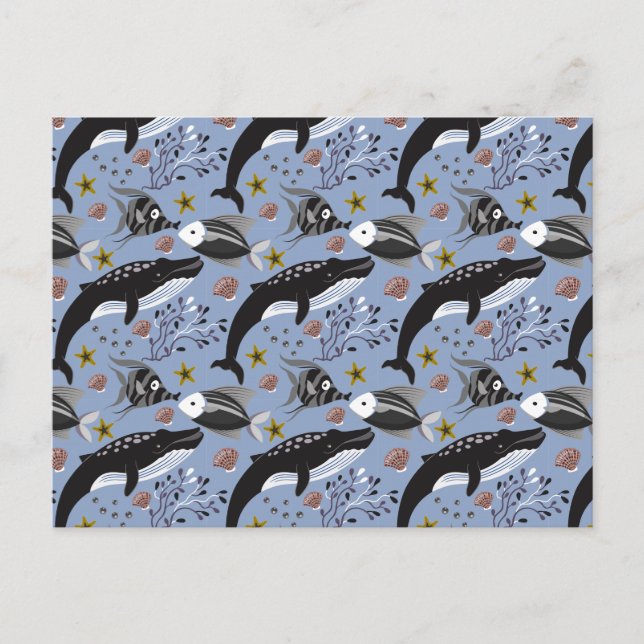 Aquatic animals pattern | ocean underwater life 19 postcard (Front)