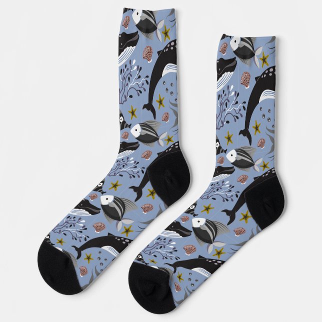 Aquatic animals pattern | ocean underwater life 19 socks (Left)