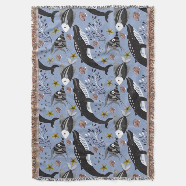 Aquatic animals pattern | ocean underwater life 19 throw blanket (Front Vertical)