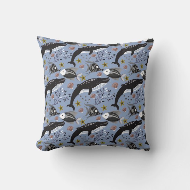 Aquatic animals pattern | ocean underwater life 19 throw pillow (Front)