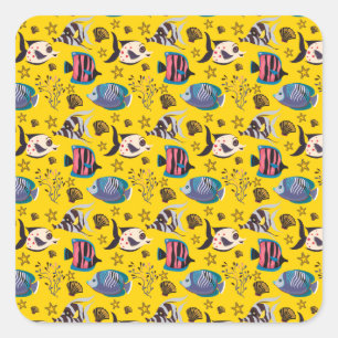 Aquatic animals pattern ocean underwater life 1 square sticker