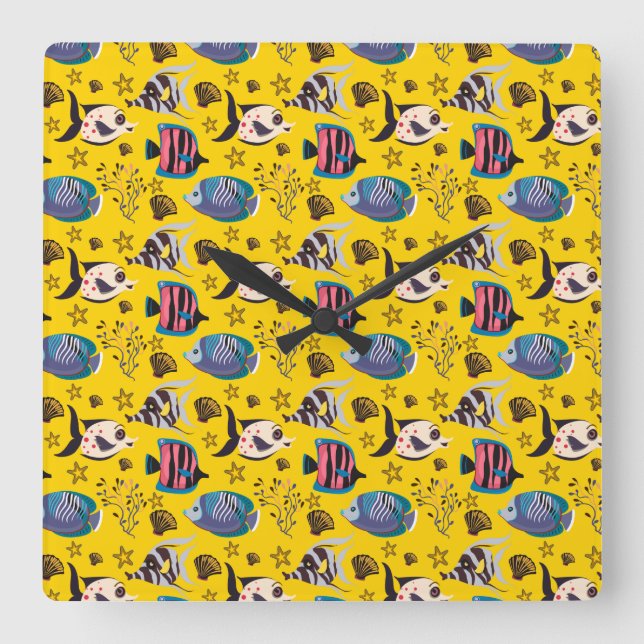 Aquatic animals pattern | ocean underwater life 1 square wall clock (Front)