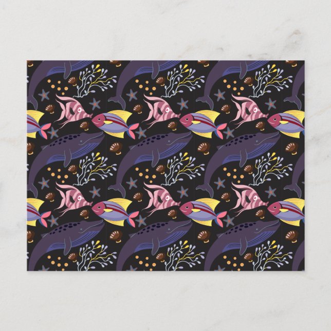 Aquatic animals pattern | ocean underwater life 21 postcard (Front)