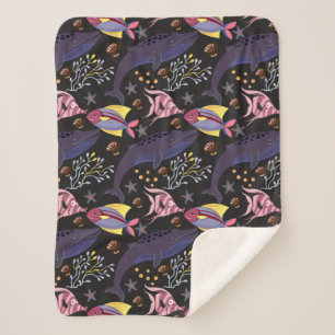 Aquatic animals pattern ocean underwater life 21 sherpa blanket