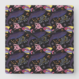 Aquatic animals pattern   ocean underwater life 21 square wall clock