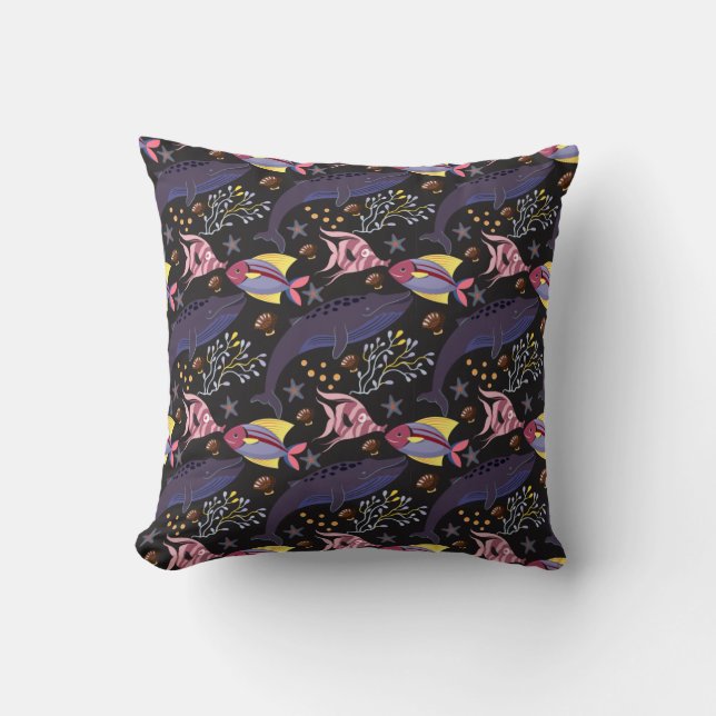 Aquatic animals pattern | ocean underwater life 21 throw pillow (Front)