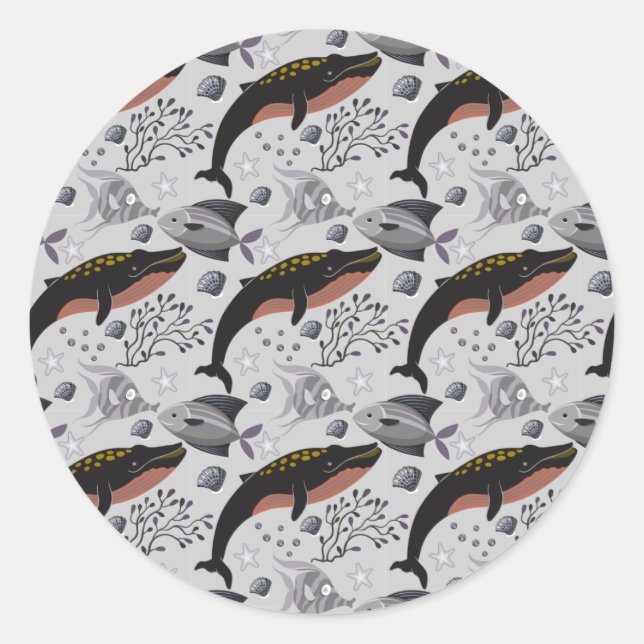 Aquatic animals pattern | ocean underwater life 22 classic round sticker (Front)