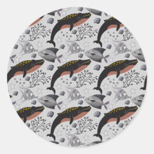 Aquatic animals pattern   ocean underwater life 22 classic round sticker