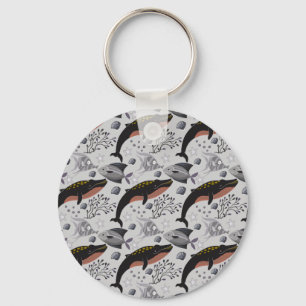 Aquatic animals pattern   ocean underwater life 22 keychain