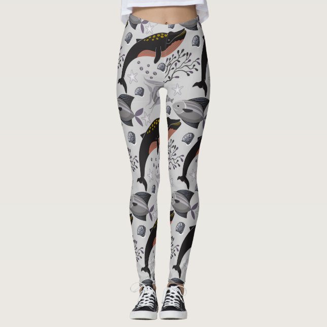Aquatic animals pattern | ocean underwater life 22 leggings (Front)