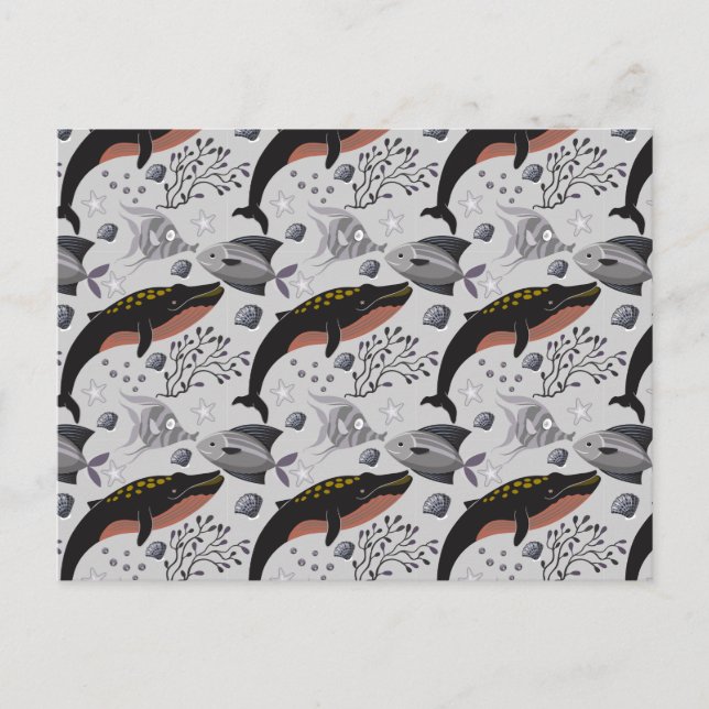Aquatic animals pattern | ocean underwater life 22 postcard (Front)