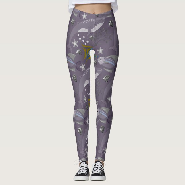 Aquatic animals pattern | ocean underwater life 24 leggings (Front)
