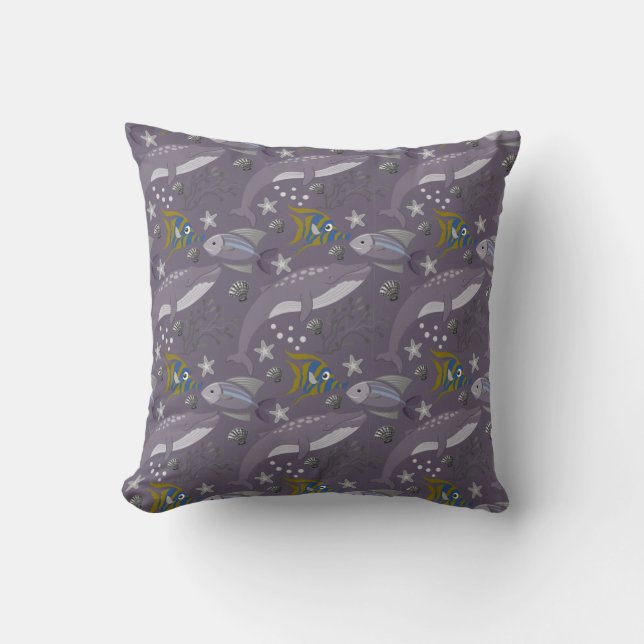 Aquatic animals pattern | ocean underwater life 24 throw pillow (Front)
