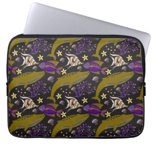 Aquatic animals pattern   ocean underwater life 25 laptop sleeve