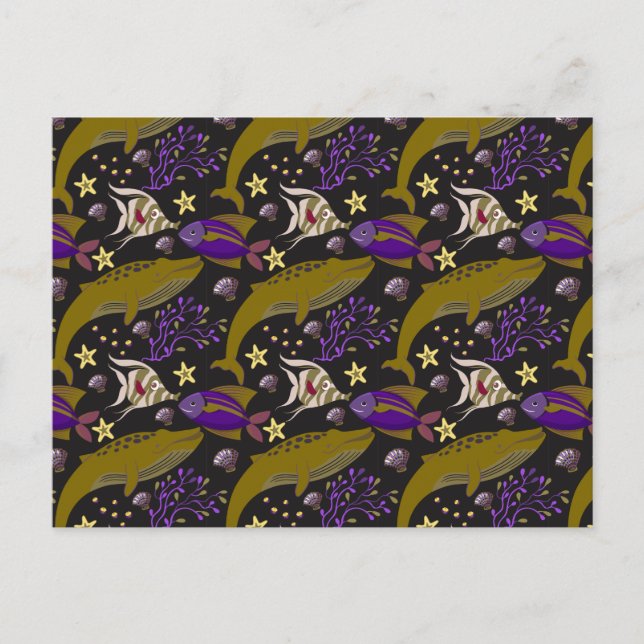 Aquatic animals pattern | ocean underwater life 25 postcard (Front)