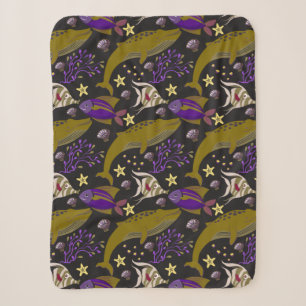 Aquatic animals pattern ocean underwater life 25 sherpa blanket