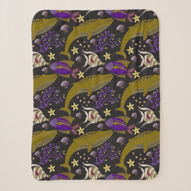 Aquatic animals pattern | ocean underwater life 25 sherpa blanket (Front)