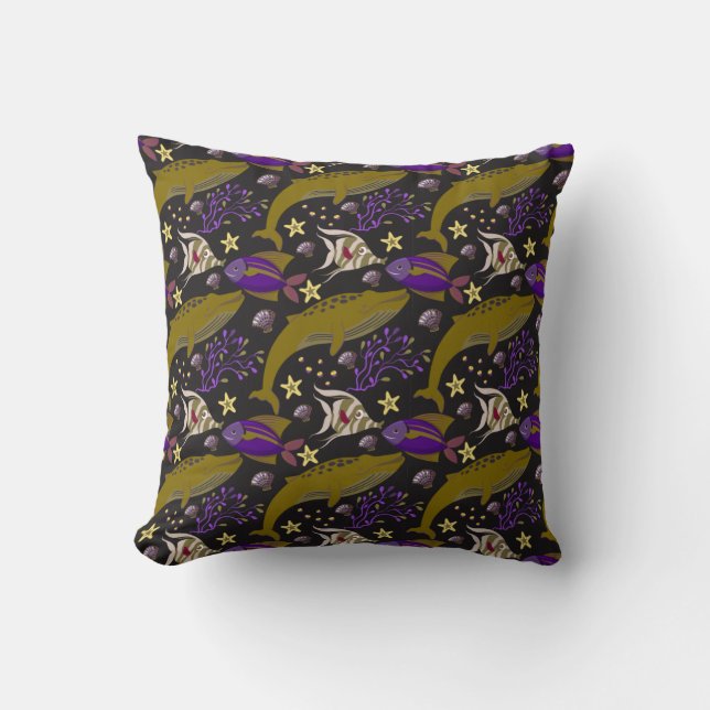 Aquatic animals pattern | ocean underwater life 25 throw pillow (Front)
