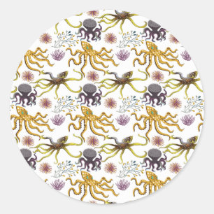 Aquatic animals pattern   ocean underwater life 26 classic round sticker