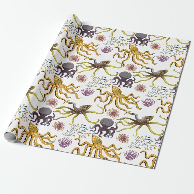 Aquatic animals pattern | ocean underwater life 26 wrapping paper (Unrolled)