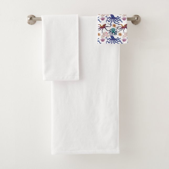 Aquatic animals pattern | ocean underwater life 27 bath towel set (Insitu)