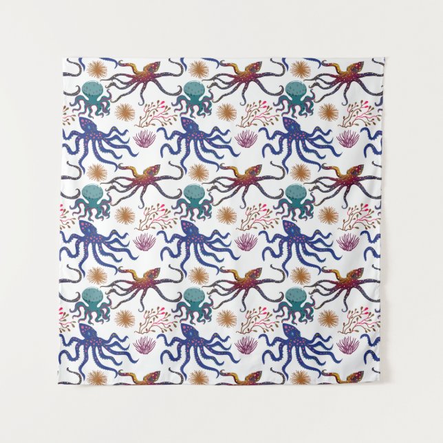 Aquatic animals pattern | ocean underwater life 27 tapestry (Front)