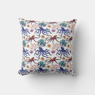 Aquatic animals pattern ocean underwater life 27 throw pillow