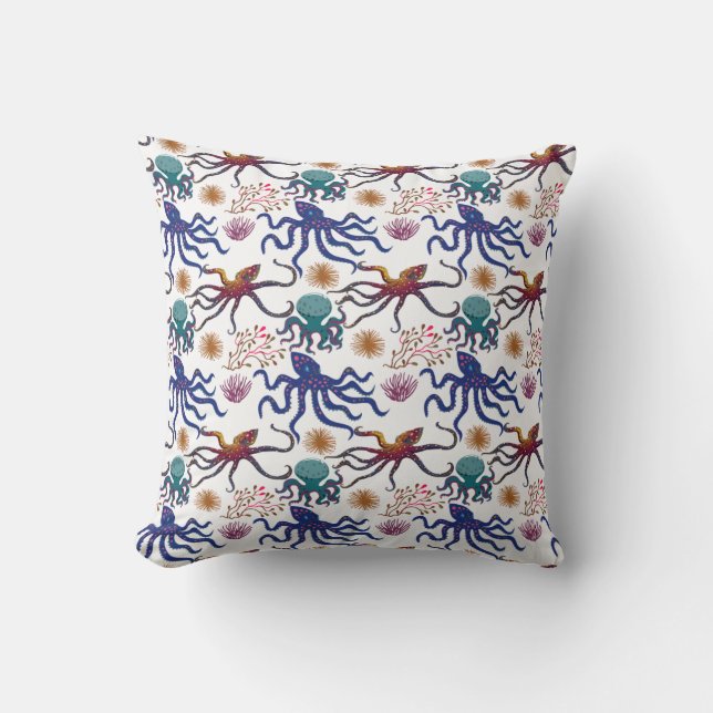 Aquatic animals pattern | ocean underwater life 27 throw pillow (Front)