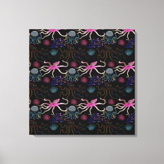 Aquatic animals pattern | ocean underwater life 28 canvas print (Front)