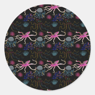 Aquatic animals pattern   ocean underwater life 28 classic round sticker