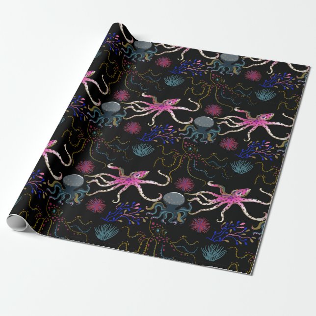 Aquatic animals pattern | ocean underwater life 28 wrapping paper (Unrolled)
