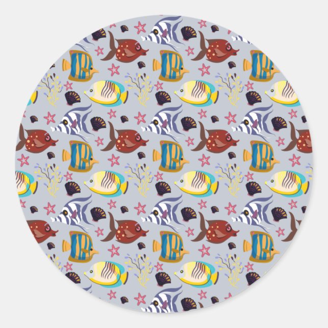Aquatic animals pattern | ocean underwater life 2 classic round sticker (Front)