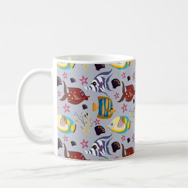Aquatic animals pattern | ocean underwater life 2 coffee mug (Left)